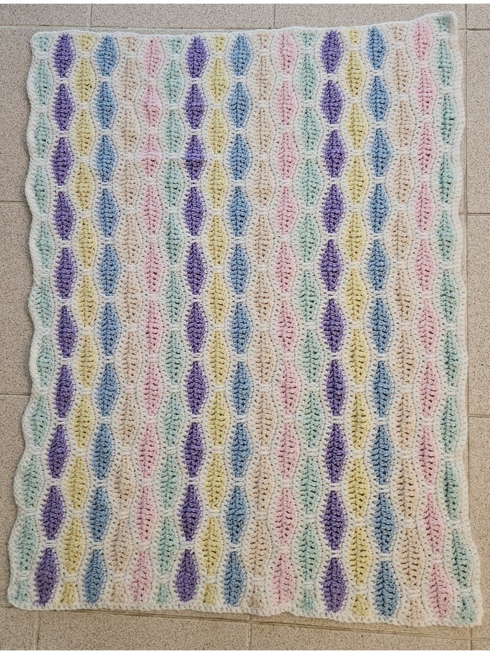Hand-Crocheted Pastels Waves Beautiful Baby Afghan Throw 42” x 28", Handmade